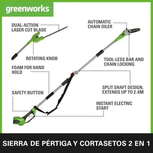 Sierra y Cortasetos Pértiga GreenWorks 24v - Imagen 2