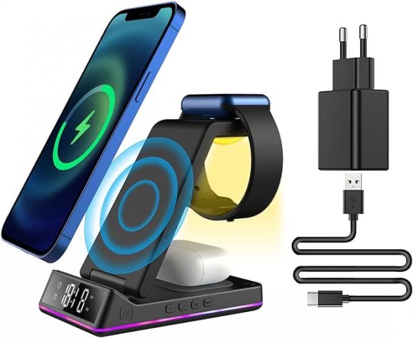 Cargador Inalámbrico con Luz y Reloj