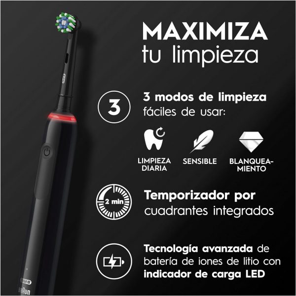 Oral-B Pro 3 3000 Cepillo de Dientes Eléctrico Negro - Imagen 4