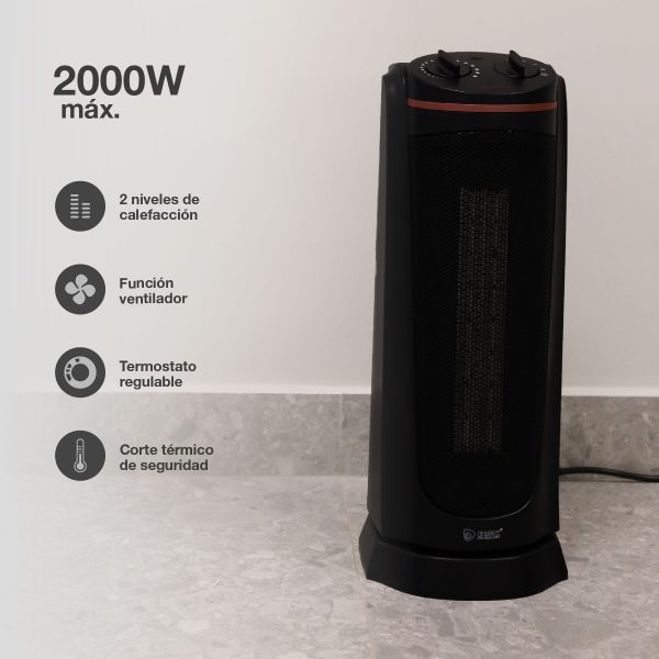 Calefactor vertical giratorio cerámico 2000W Negro - Imagen 3