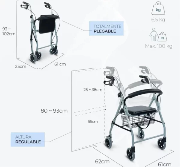 Andador Mobiclinic Rollator (Gris) - Imagen 3